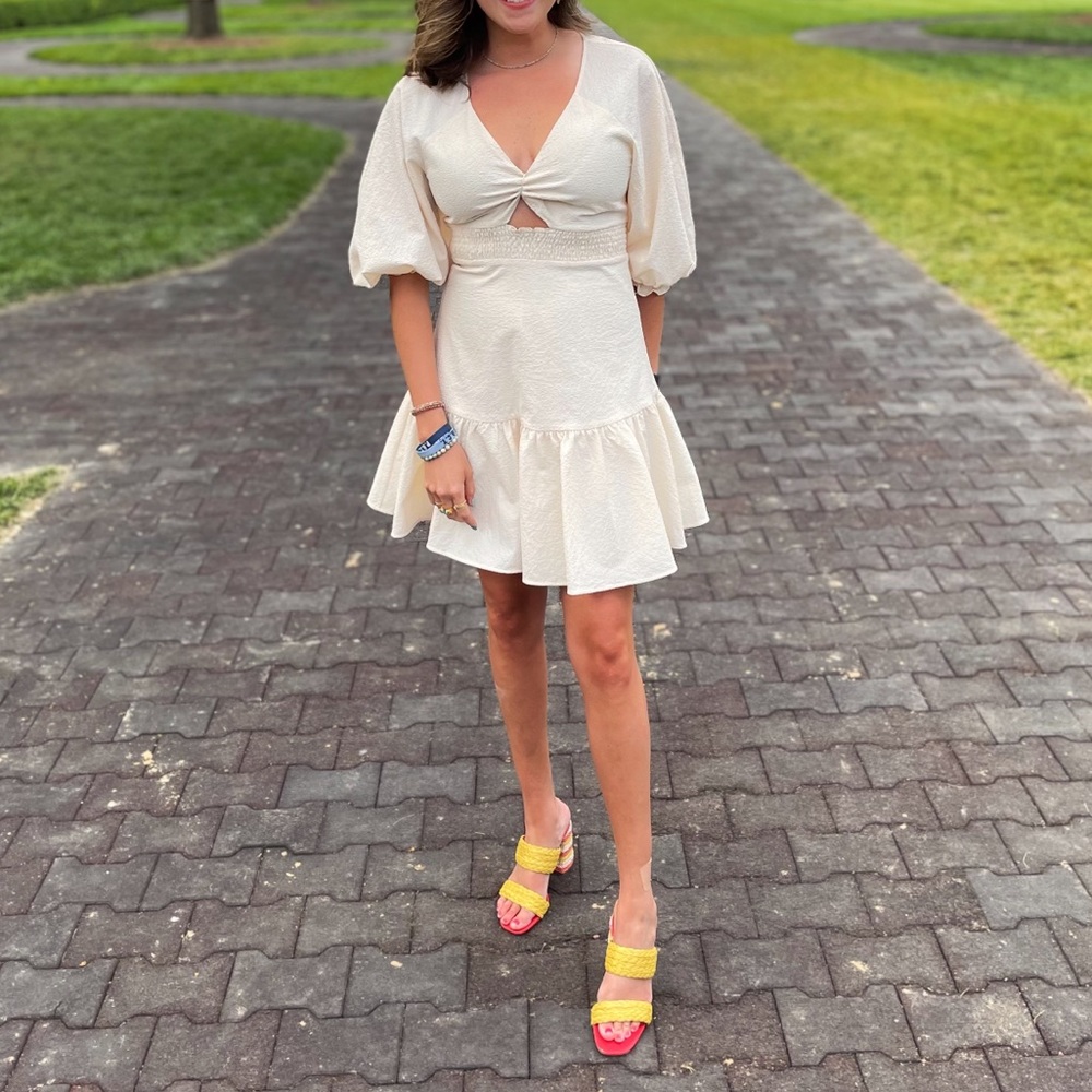 Prose & Poetry Rony mini smocked cream dress 58719